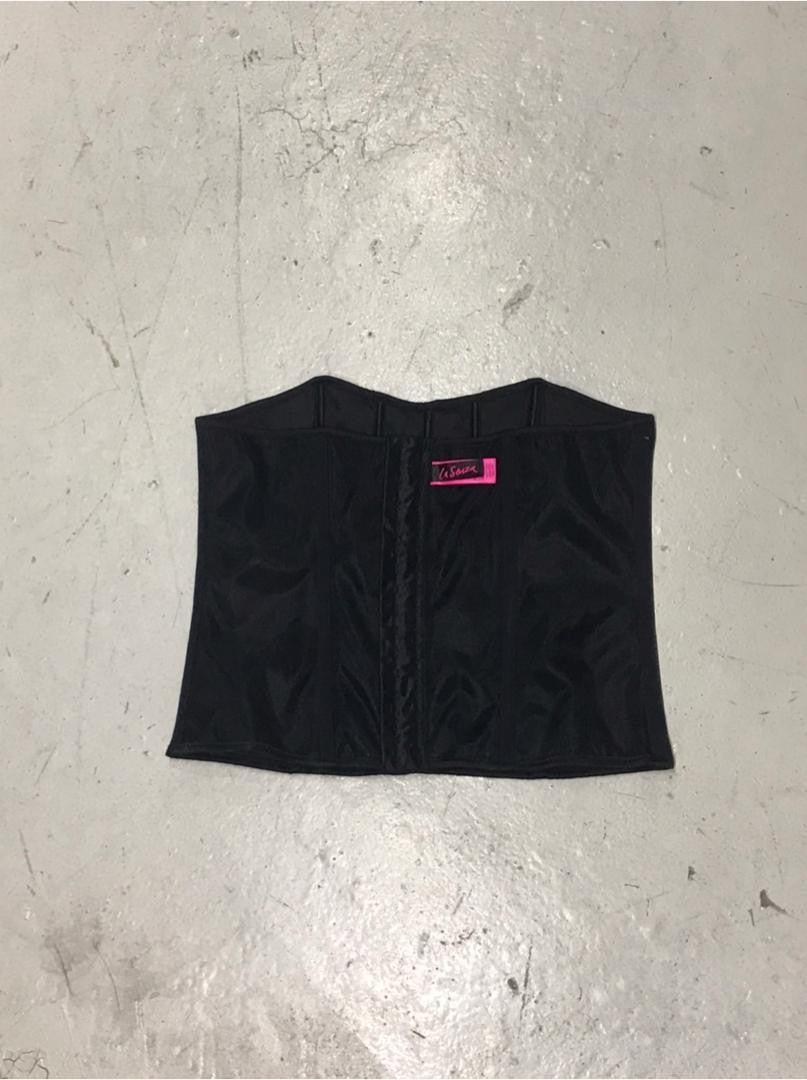 SPIRAL STORE black boned corset top with pink tag detail