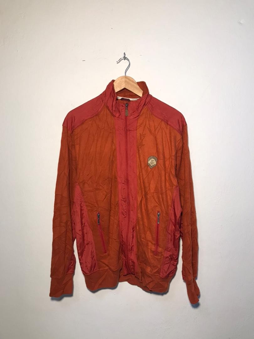 SPIRAL STORE orange and red full zip track jacket with zippered pockets and logo patch