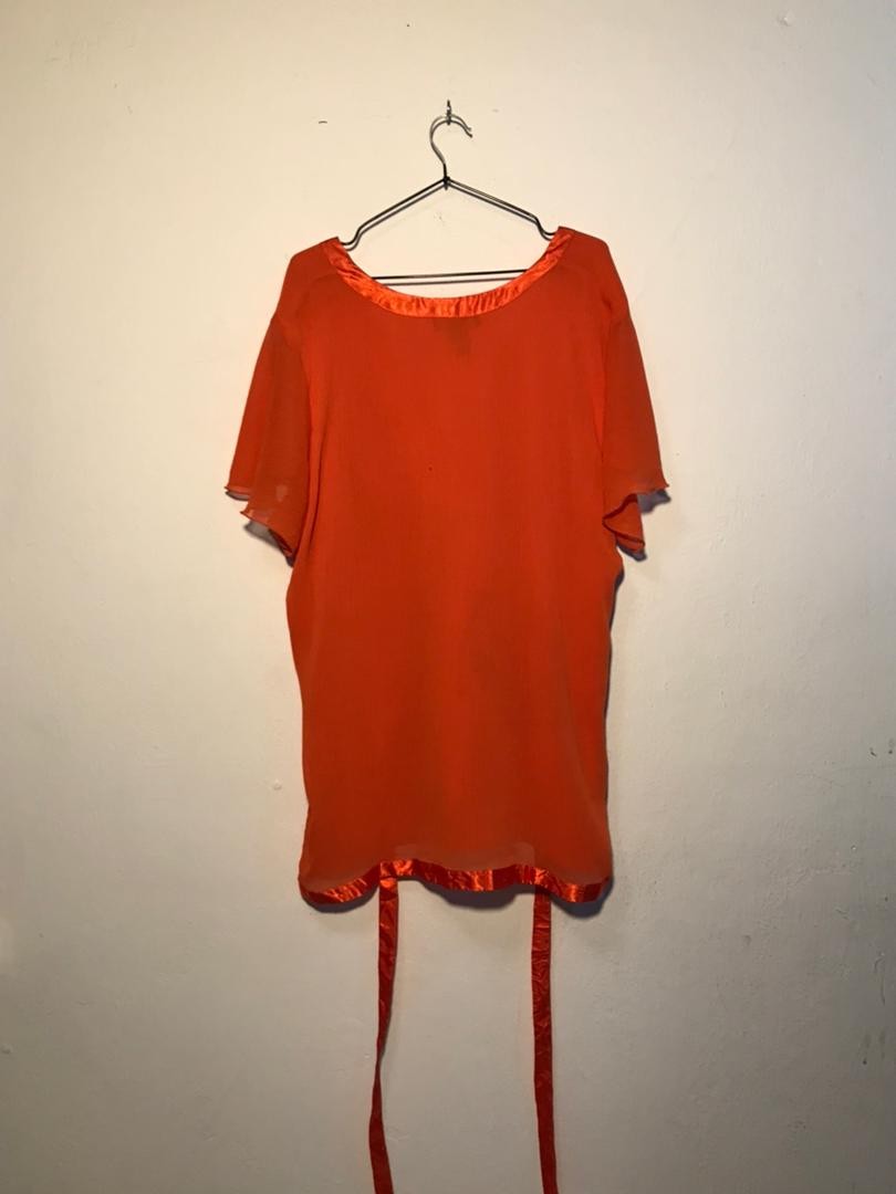 SPIRAL STORE orange sheer tunic with satin trim and tie details