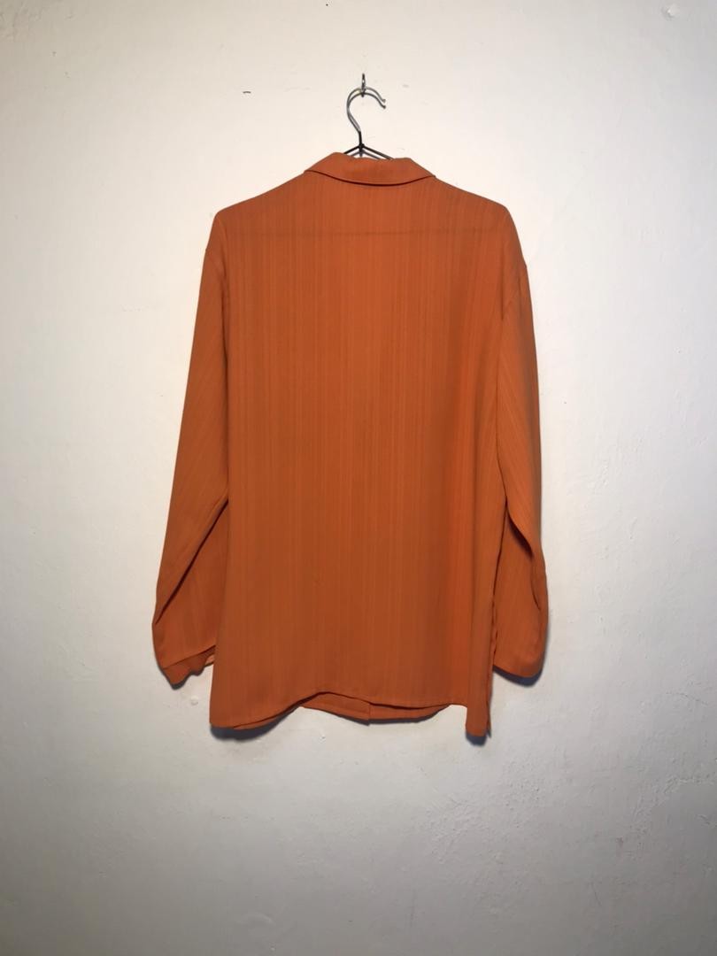 SPIRAL STORE orange textured long-sleeve button-up shirt with collar
